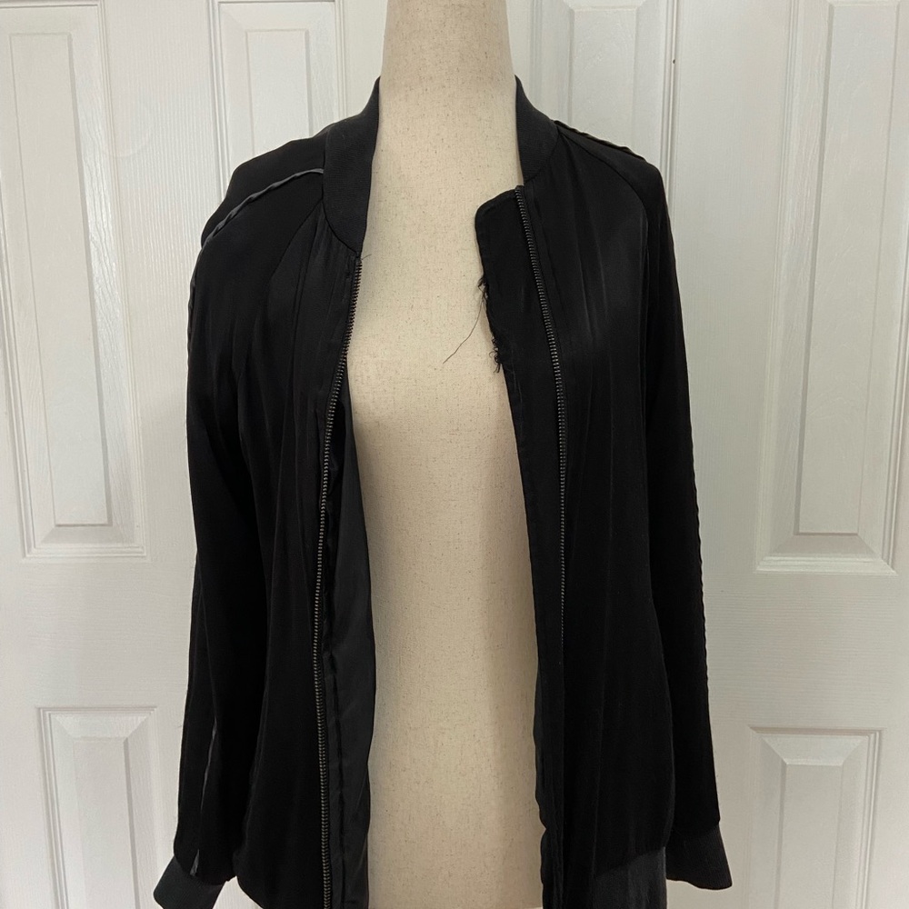 Michael Stars Black Satin Bomber Jacket